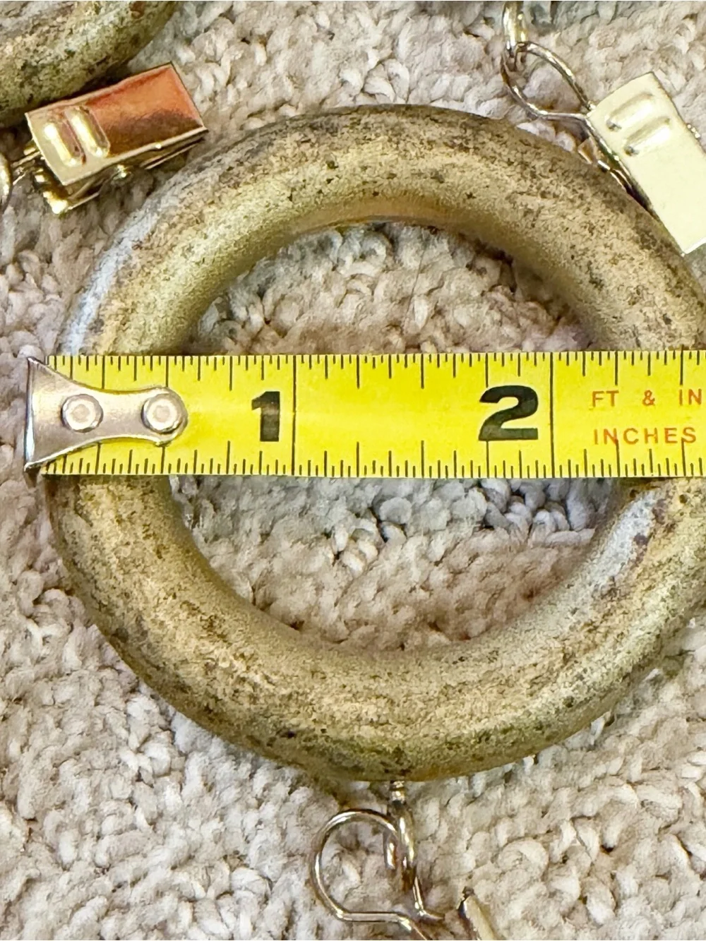 Speckled Golden Brown Wooden Curtain Rings Eye Hooks Clips Drapery Rod Round 17x